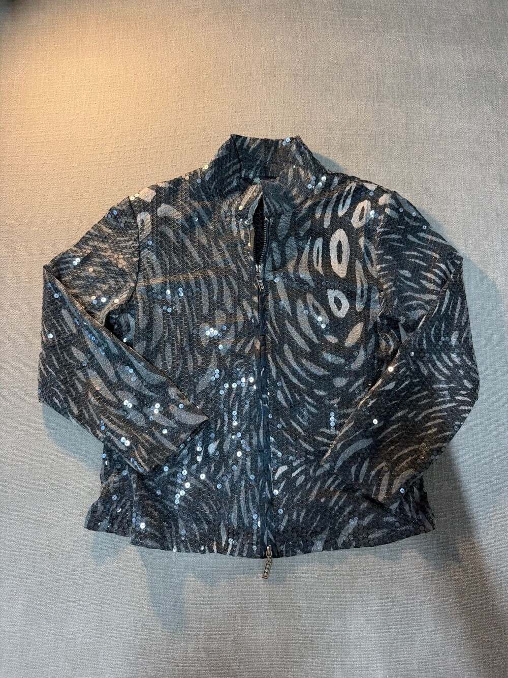 Damee, Inc. Women's Animal Print Sequin Full Zip Jacket Size Large